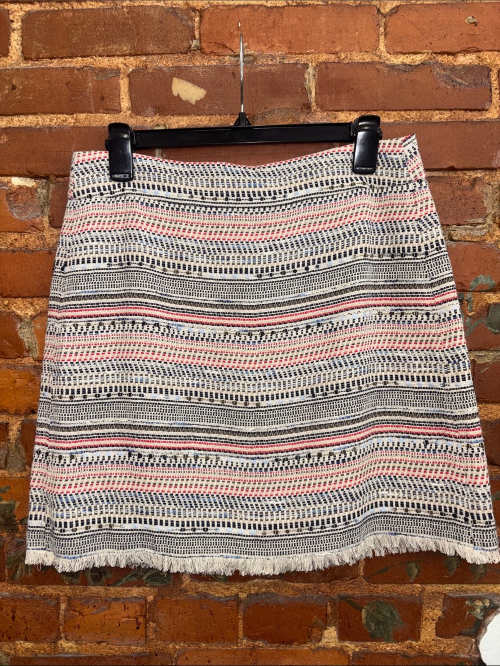 Loft Striped Tweed Mini Skirt in Ivory with Coral & Navy Size 8